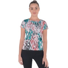 Colorful Spotted Reptilian Coral Short Sleeve Sports Top  by MickiRedd