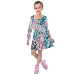 Colorful Spotted Reptilian Coral Kids  Long Sleeve Velvet Dress