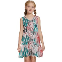 Colorful Spotted Reptilian Coral Kids  Sleeveless Tiered Mini Dress by MickiRedd