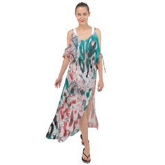 Colorful Spotted Reptilian Coral Maxi Chiffon Cover Up Dress