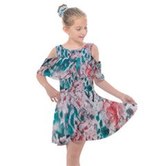 Colorful Spotted Reptilian Coral Kids  Shoulder Cutout Chiffon Dress