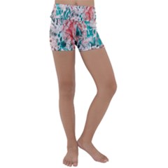 Colorful Spotted Reptilian Coral Kids  Lightweight Velour Yoga Shorts by MickiRedd