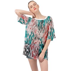 Colorful Spotted Reptilian Coral Oversized Chiffon Top