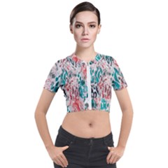 Colorful Spotted Reptilian Coral Short Sleeve Cropped Jacket by MickiRedd