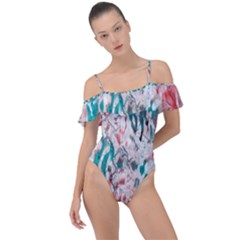 Colorful Spotted Reptilian Coral Frill Detail One Piece Swimsuit by MickiRedd