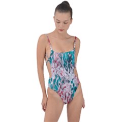 Colorful Spotted Reptilian Coral Tie Strap One Piece Swimsuit by MickiRedd