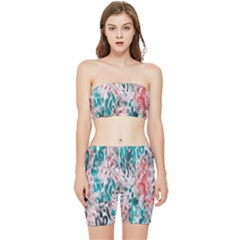 Colorful Spotted Reptilian Coral Stretch Shorts And Tube Top Set by MickiRedd