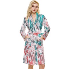 Colorful Spotted Reptilian Coral Long Sleeve Velour Robe