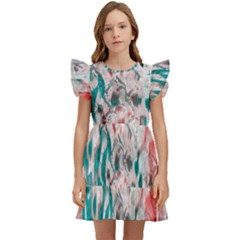 Colorful Spotted Reptilian Coral Kids  Winged Sleeve Dress