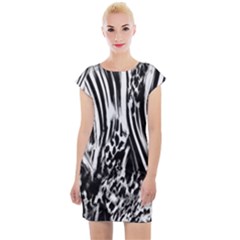 Zebra Leopard Black 7000 Cap Sleeve Bodycon Dress