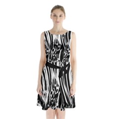 Zebra Leopard Black 7000 Sleeveless Waist Tie Chiffon Dress by MickiRedd