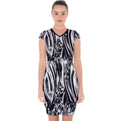 Zebra Leopard Black 7000 Capsleeve Drawstring Dress  by MickiRedd