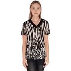 Zebra Leopard Black 7000 Women s V-neck Scrub Top by MickiRedd