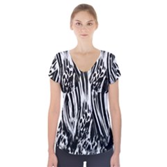 Zebra Leopard Black 7000 Short Sleeve Front Detail Top by MickiRedd