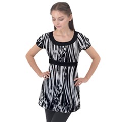 Zebra Leopard Black 7000 Puff Sleeve Tunic Top