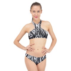 Zebra Leopard Black 7000 High Neck Bikini Set by MickiRedd