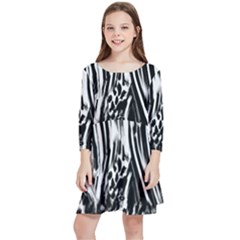 Zebra Leopard Black 7000 Kids  Quarter Sleeve Skater Dress