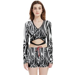 Zebra Leopard Black 7000 Velvet Wrap Crop Top And Shorts Set by MickiRedd