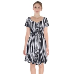 Zebra Leopard Black 7000 Short Sleeve Bardot Dress