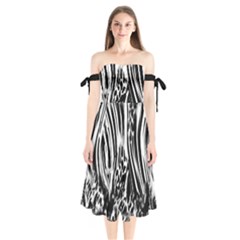 Zebra Leopard Black 7000 Shoulder Tie Bardot Midi Dress by MickiRedd