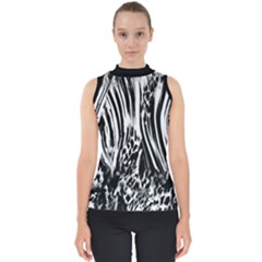 Zebra Leopard Black 7000 Mock Neck Shell Top by MickiRedd