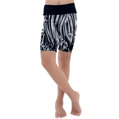 Zebra Leopard Black 7000 Kids  Lightweight Velour Cropped Yoga Leggings by MickiRedd