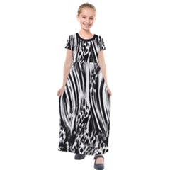 Zebra Leopard Black 7000 Kids  Short Sleeve Maxi Dress by MickiRedd