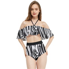 Zebra Leopard Black 7000 Halter Flowy Bikini Set 