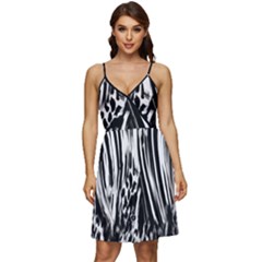 Zebra Leopard Black 7000 V-neck Pocket Summer Dress 