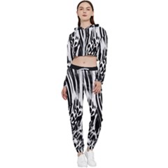 Zebra Leopard Black 7000 Cropped Zip Up Lounge Set by MickiRedd