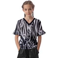 Zebra Leopard Black 7000 Kids  V-neck Horn Sleeve Blouse