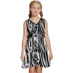 Zebra Leopard Black 7000 Kids  Sleeveless Tiered Mini Dress