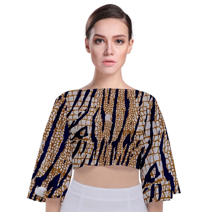 Tiger Snake Black 7000 Tie Back Butterfly Sleeve Chiffon Top