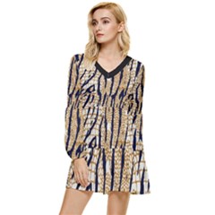 Tiger Snake Black 7000 Tiered Long Sleeve Mini Dress