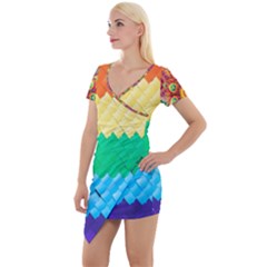 Mandalas-1084082 Textured-rainbow Short Sleeve Asymmetric Mini Dress by jellybeansanddinosaurs