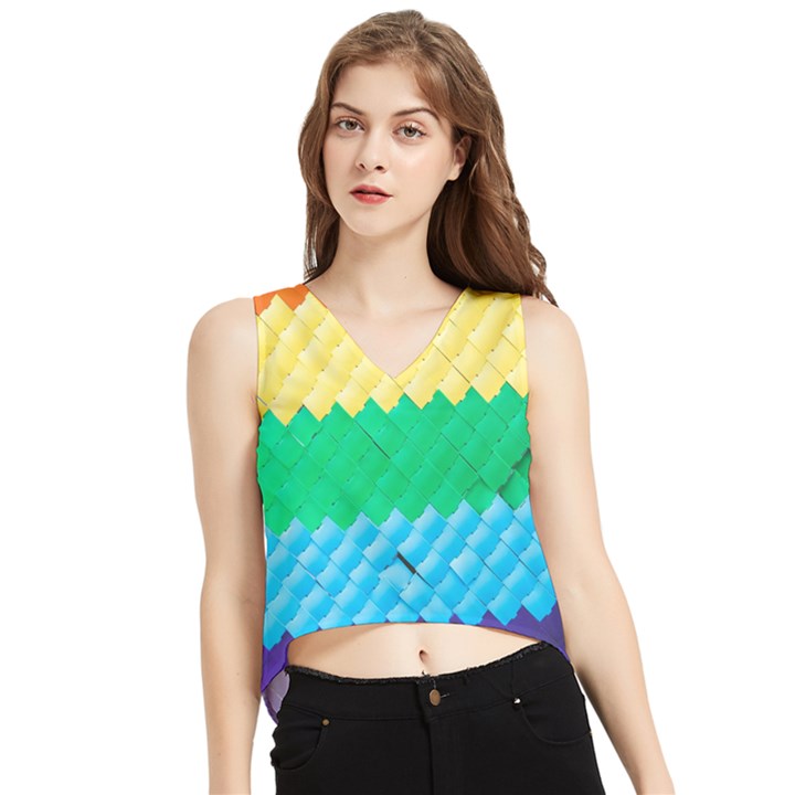 Mandalas-1084082 Textured-rainbow V-Neck Cropped Tank Top