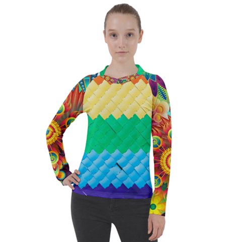 Mandalas-1084082 Textured-rainbow Women s Pique Long Sleeve Tee by jellybeansanddinosaurs