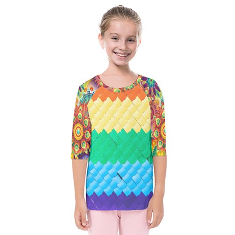 Mandalas-1084082 Textured-rainbow Kids  Quarter Sleeve Raglan Tee by jellybeansanddinosaurs