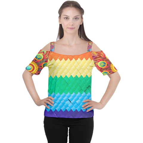 Mandalas-1084082 Textured-rainbow Cutout Shoulder Tee by jellybeansanddinosaurs