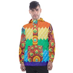 Mandalas-1084082 Textured-rainbow Men s Front Pocket Pullover Windbreaker