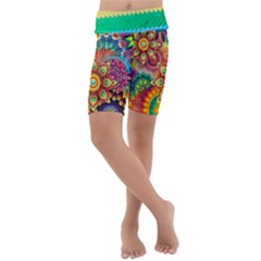 Mandalas-1084082 Textured-rainbow Kids  Lightweight Velour Cropped Yoga Leggings by jellybeansanddinosaurs