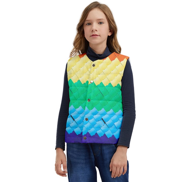 Mandalas-1084082 Textured-rainbow Kid s Short Button Up Puffer Vest	