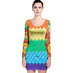 Mandalas-1084082 Textured-rainbow Long Sleeve Velvet Bodycon Dress