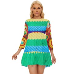 Mandalas-1084082 Textured-rainbow Long Sleeve Babydoll Dress by jellybeansanddinosaurs