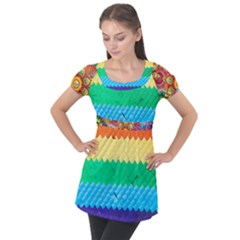 Mandalas-1084082 Textured-rainbow Puff Sleeve Tunic Top by jellybeansanddinosaurs