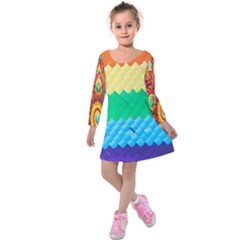 Mandalas-1084082 Textured-rainbow Kids  Long Sleeve Velvet Dress