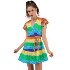 Mandalas-1084082 Textured-rainbow Flutter Sleeve Wrap Dress by jellybeansanddinosaurs