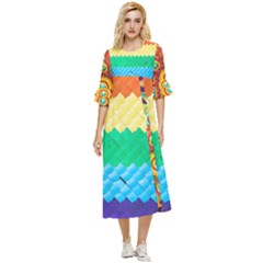 Mandalas-1084082 Textured-rainbow Double Cuff Midi Dress