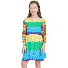 Mandalas-1084082 Textured-rainbow Kids  Quarter Sleeve Skater Dress by jellybeansanddinosaurs