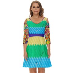 Mandalas-1084082 Textured-rainbow Shoulder Cut Out Zip Up Dress